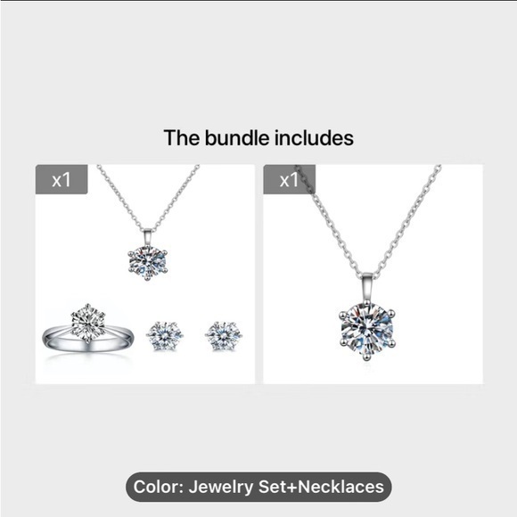 NEW 4Pc Women’s Zirconia Earrings Pendant Necklace & Shiny Ring Set (925silver) - Picture 2 of 10